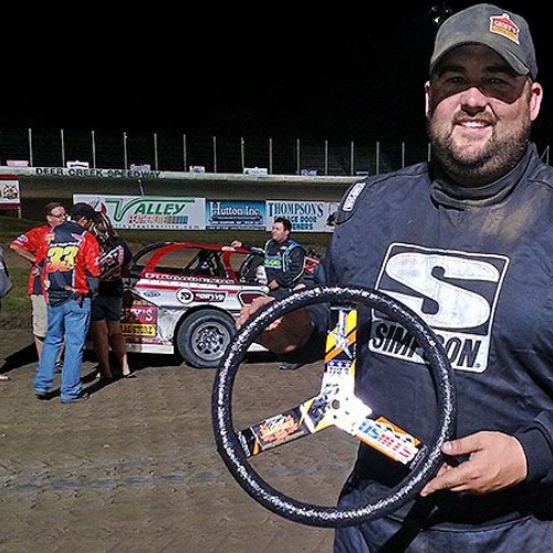 Zack VanderBeek received a new steering wheel from Superior Steering Wheels for being the hard charger in the main event during the 19th Annual Featherlite Fall Jamboree at the Deer Creek Speedway in Spring Valley, Minn., on Saturday, Sept. 23, 2017.